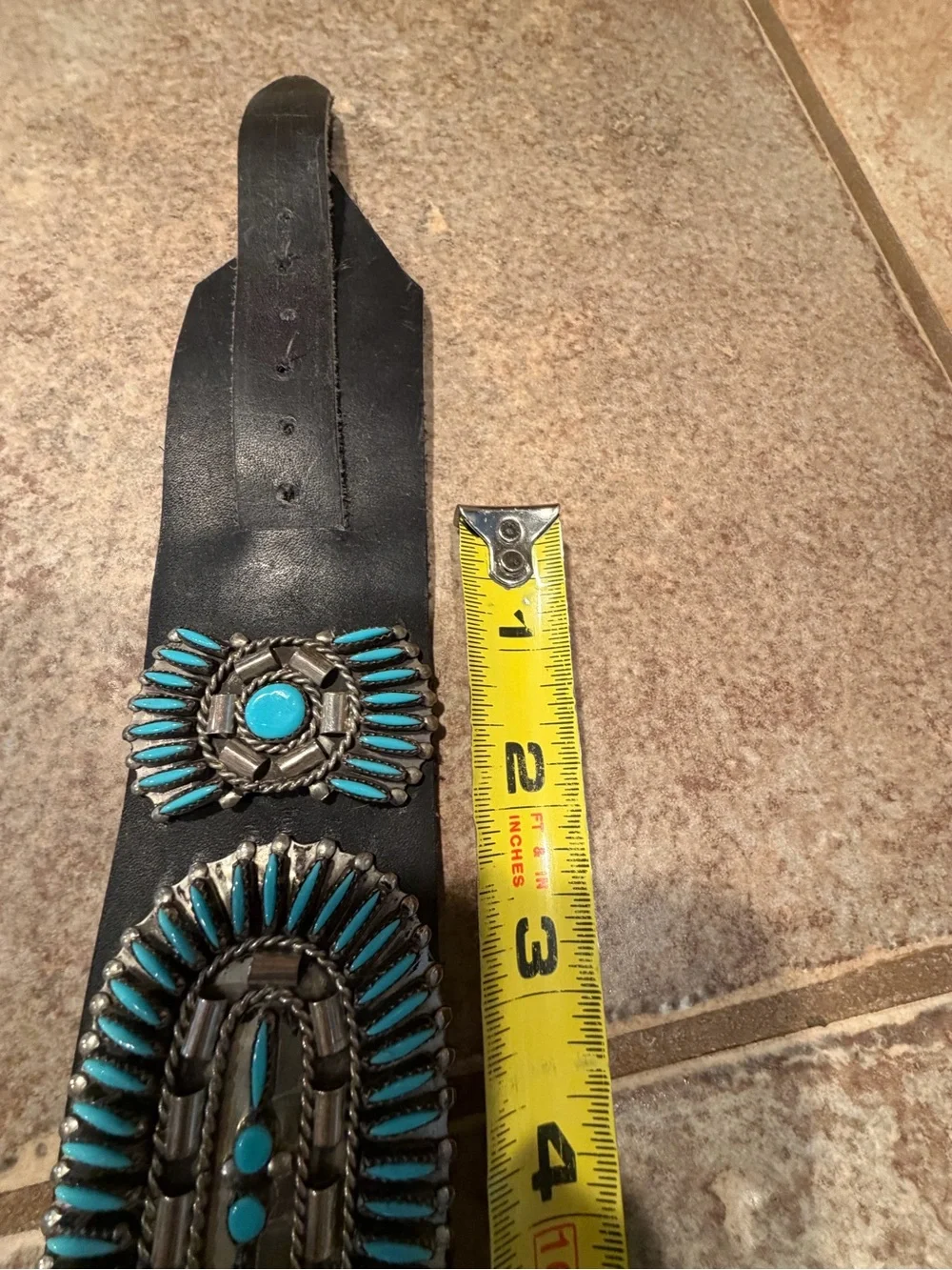 Women’s dark Brown Leather Belt with silver/Turquoise Concho Accents - Picture 9 of 11